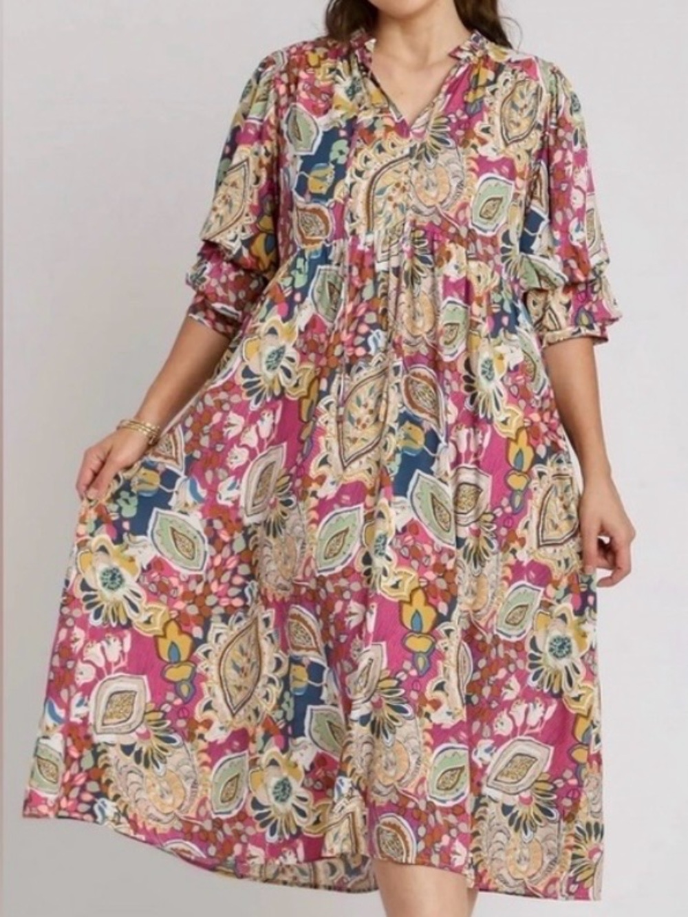 Umgee Multicolor Pink Boho Dress